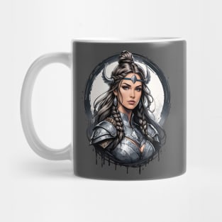 Valkyrie viking female warrior retro vintage cartoon design Mug